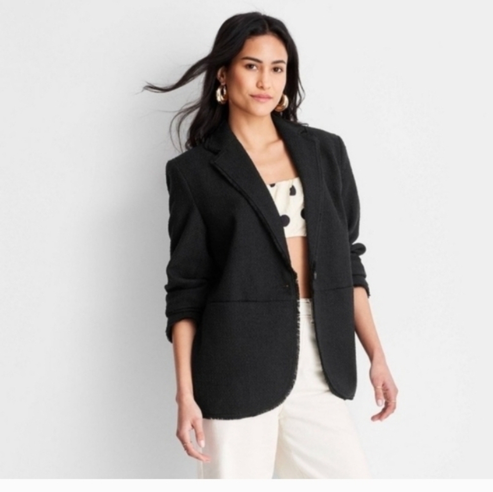 Future Collective with Jenny K. Lopez Women's Boucle Frayed Edge Blazer Black